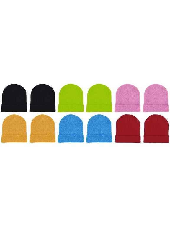 12 Pack Winter Beanie Hats for Men Women, Warm Cozy Knitted Cuffed Skull Cap, Wholesale (Assorted Neon)