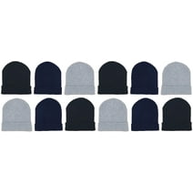 12 Pack Winter Beanie Hats for Men Women, Warm Cozy Knitted Cuffed Skull Cap, Wholesale (Black Navy Gray)