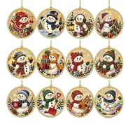 12 Pack Winter Snowman Rhinestone Art Ornament Kit, Wooden DIY Hand Craft Pendant Set, Sparkling Bead Christmas Tree Hanging Decor, Beginner Friendly Holiday Gift Making Supplies