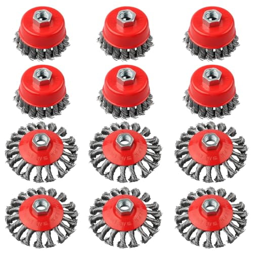 12 Pack Wire Brushes - 4 Inch Angle Grinder Wire Wheel, 5/8 Inch Threaded Arbor, 0.02 Inch Carbon Steel