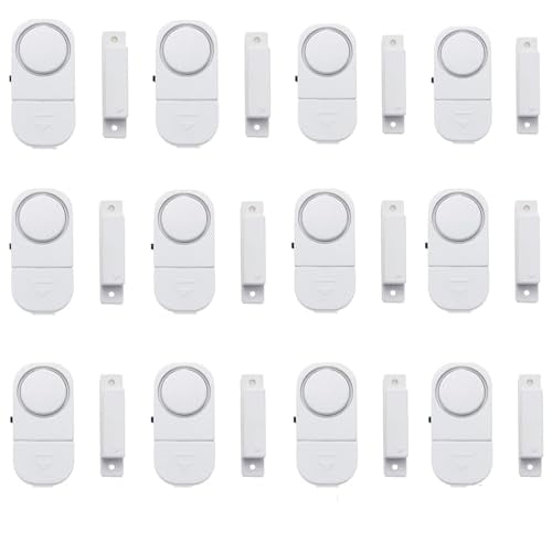 12 Pack Wireless Window Alarm for Kids Safety - Personal Security Sensor Burglar Alarm for Home,Cars,Sheds,Caravans (White)