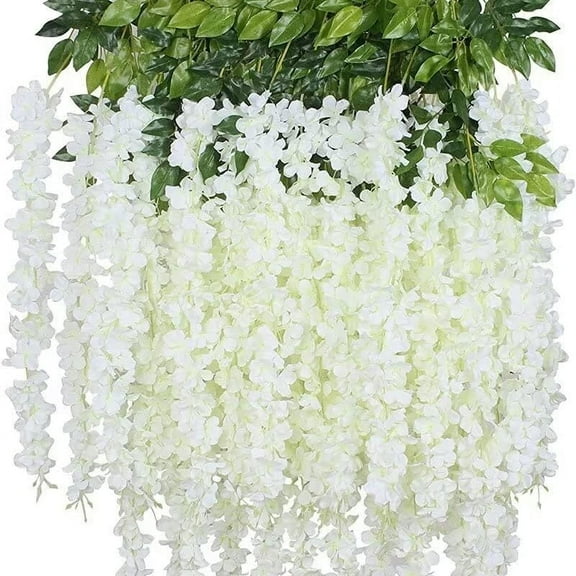 GoXteam 12 Pack Wisteria Flower Vines Garland, 3.7 Feet Artificial Flower Strings, Fabric Wisteria Garland Flowers, Wisteria Vine for Wedding, Garden, Wall Decoration (White)