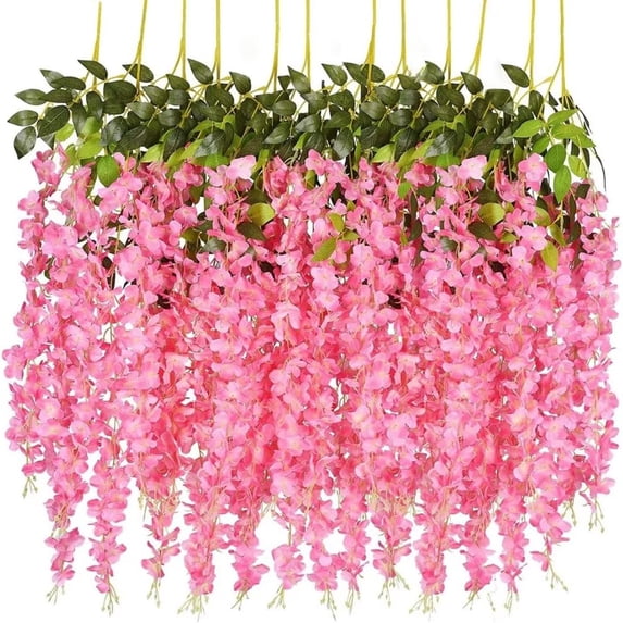 12 Pack Wisteria Flower Vines Garland, 3.75 Feet Artificial Flower Strings, Fake Hanging Flowers, Silk Wisteria Garland Flowers, Wisteria Vine for Wedding, Garden, Wall Decoration Harlik