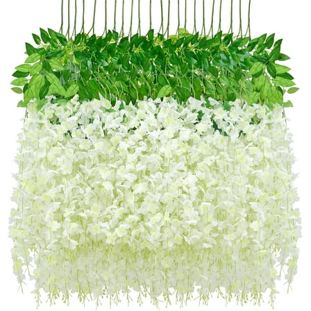 12 Pack Wisteria Hanging Flowers, 3.6 Feet White Wisteria Artificial Flowers, Wisteria Garland with 3D Butterfly, Hanging Vines for Brdroom Wedding Home Party Wall Decor (White, 12pcs)
