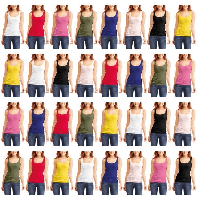 12-Pack Women 100% Cotton Ribbed Racerback Tank Tops for Ultimate ...