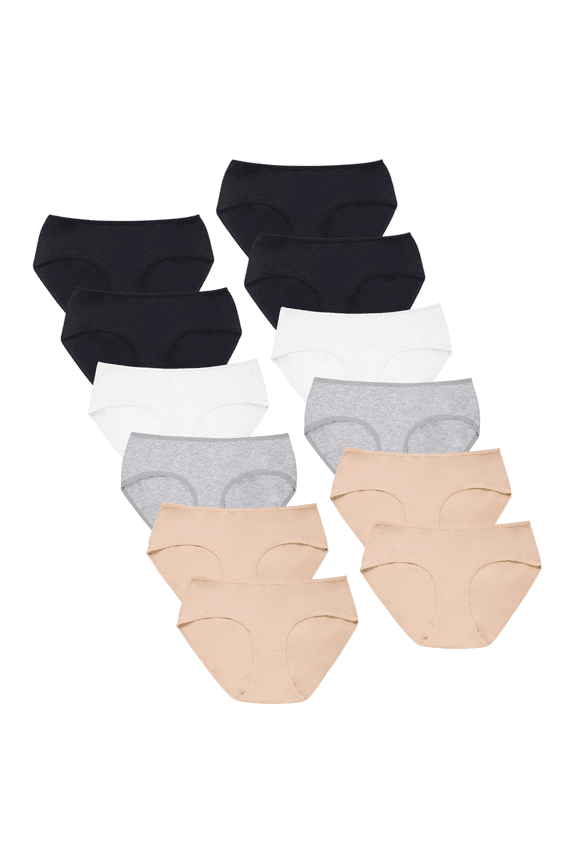 12 Pack Women’s Cotton Bikini Panty Extended Side Briefs Hipster Tag-Free Elastic Waist Stretch Seamless Underpants Underwear Breathable Womenswear