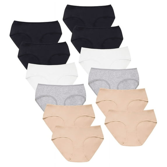 12 Pack Women’s Cotton Bikini Panty Extended Side Briefs Hipster Tag-Free Elastic Waist Stretch Seamless Underpants Underwear Breathable Womenswear