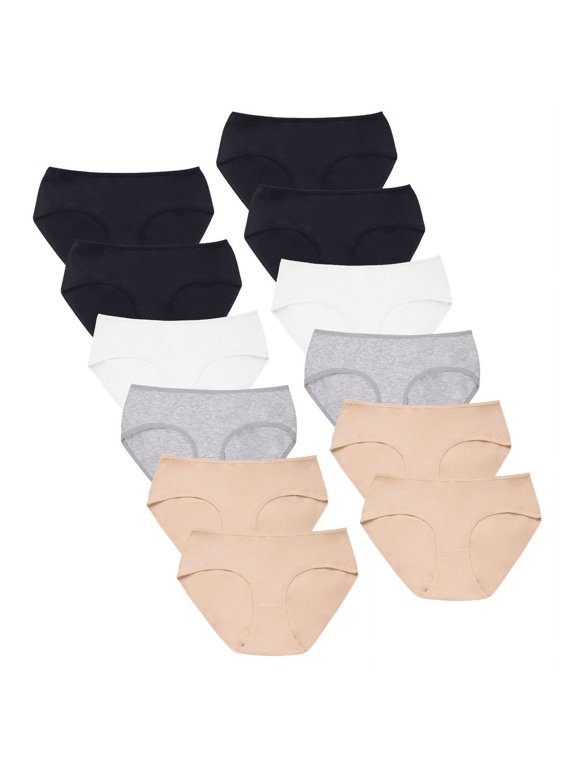 12 Pack Women’s Cotton Bikini Panty Extended Side Briefs Hipster Tag-Free Elastic Waist Stretch Seamless Underpants Underwear Breathable Womenswear