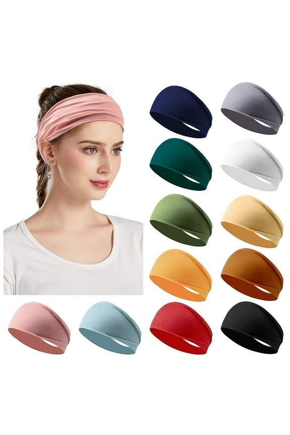 12 Pack Women's Headbands Elastic Hair Bands Workout Running Turban Headwrap Non Slip Sweat Yoga Hair Wrap for Girls