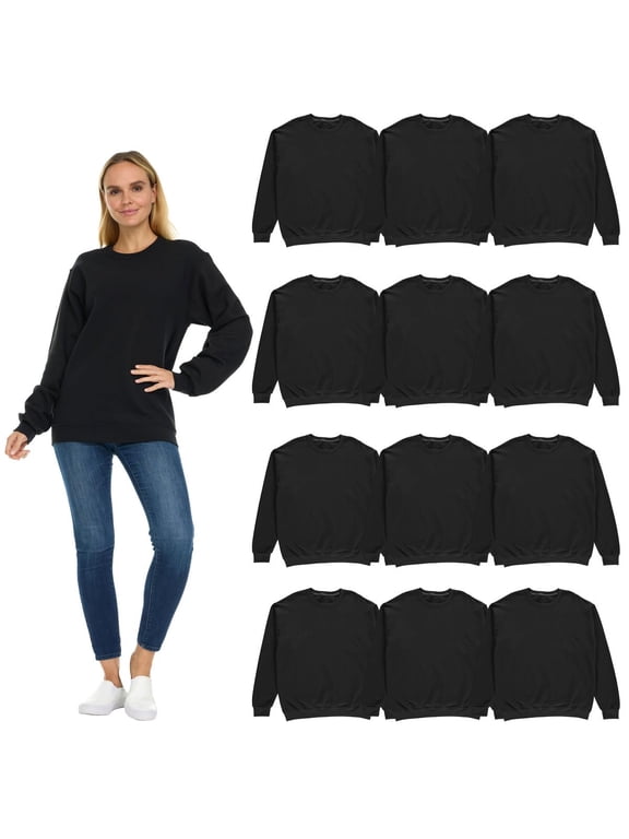 12 Pack Women's Oversized Crew Neck Sweatshirts, Fleece Lined Bulk Wholesale Pullover Sweaters for Charities, Events & Groups, Black 4XL