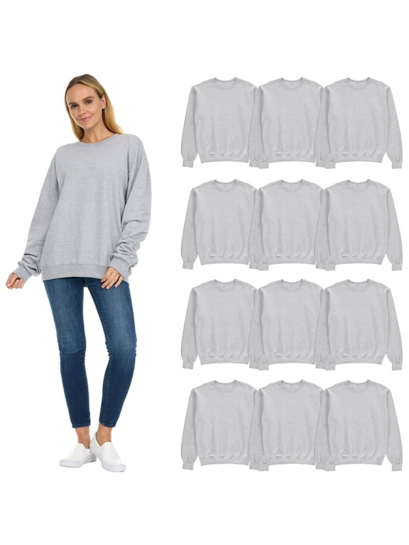 12 Pack Women's Oversized Crew Neck Sweatshirts, Fleece Lined Bulk Wholesale Pullover Sweaters for Charities, Events & Groups, Gray 4XL