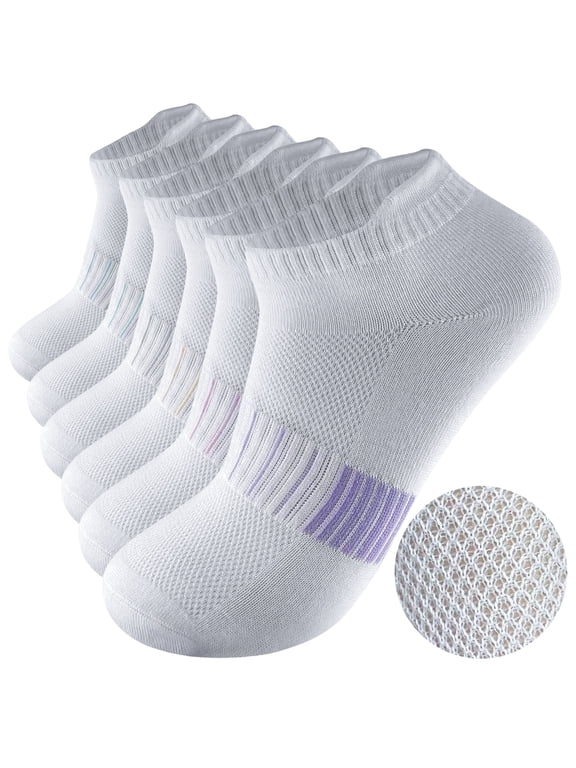 12-Pack Women's White Low Cut Athletic Socks, Arch Support Performance Ankle Socks, Fits Shoe Size 5-10