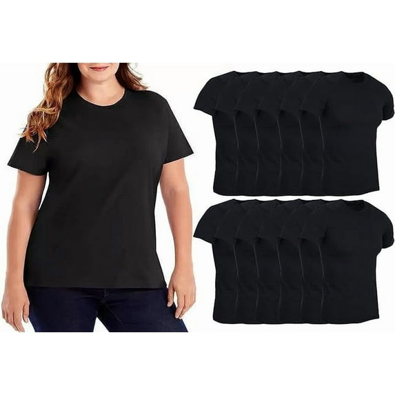 12 Pack Womens Plus Size Cotton T-Shirt Bulk Short Sleeve Lightweight Tees, Wholesale Packs