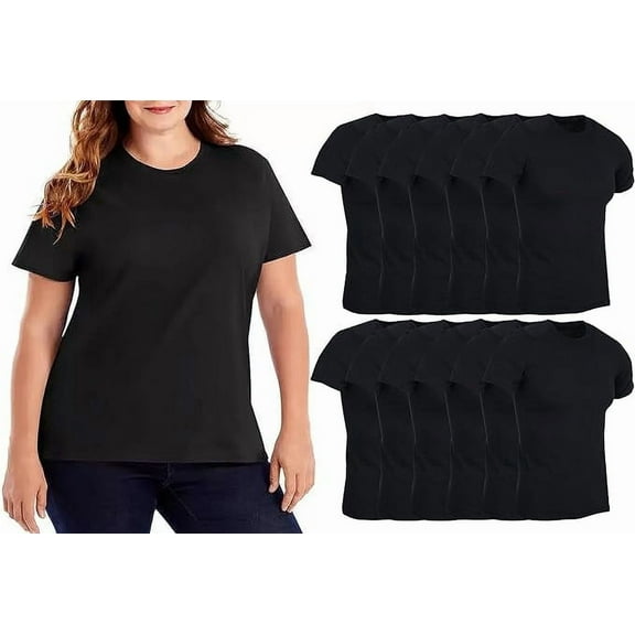 12 Pack Womens Plus Size Cotton T-Shirt Bulk Short Sleeve Lightweight Tees, Wholesale Packs