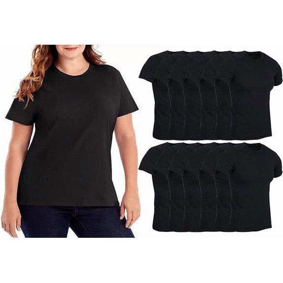 12 Pack Womens Plus Size Cotton T-Shirt Bulk Short Sleeve Lightweight Tees, Wholesale Packs