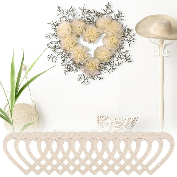 12 Pack Wood Wreath Forms Kit Versatile Safe Wood Wreath Frame Set Craft Floral Hoops Rings Kit Wreath Heart Shape Rings Crafts for Weddings