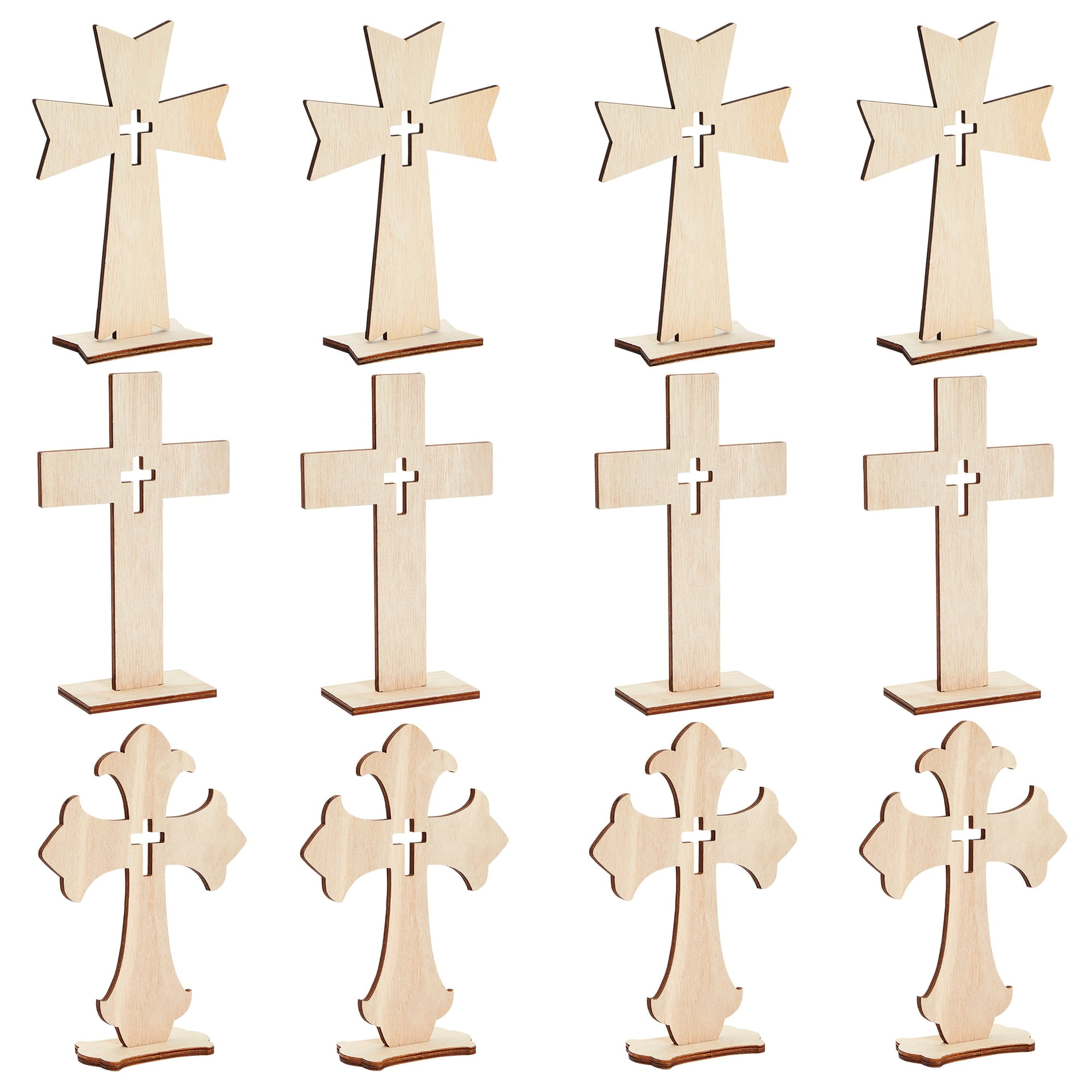 12 Pack Wooden Crosses for Crafts, Unfinished Wood Crosses for  Centerpieces, Decor (3 Sizes) 
