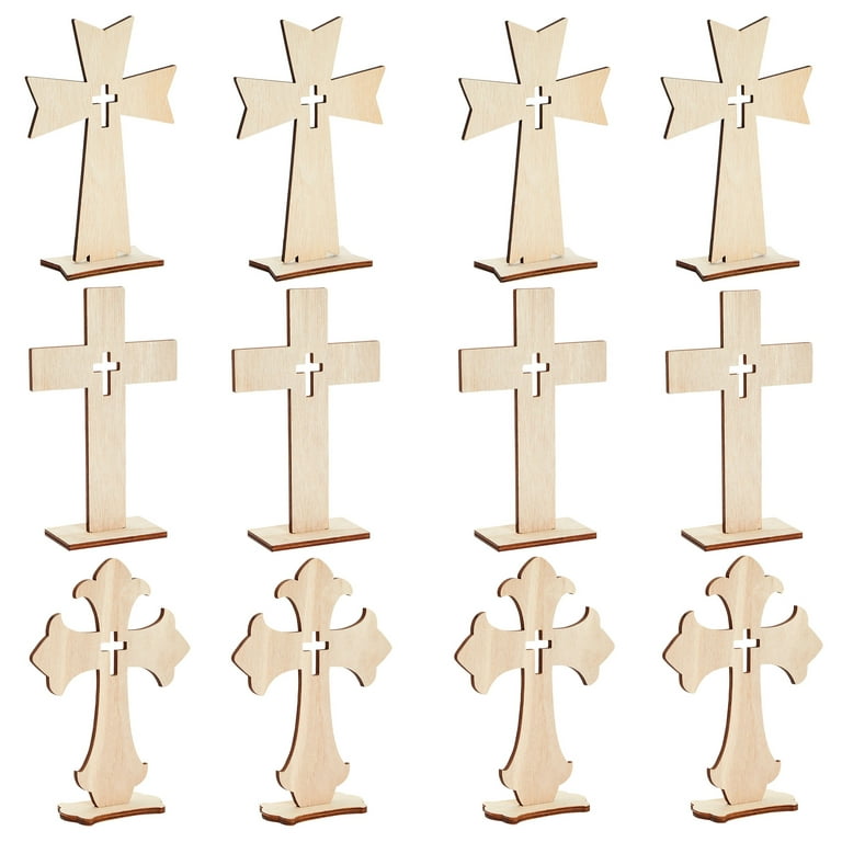 12 Pack Unfinished Small Wooden Crosses with Gold String for DIY Crafts, Wood  Cross Ornaments for Easter Tree (3.8 x 5 In) 