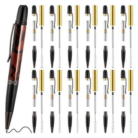 12-Pack Wooden Pen Set, Rotating Ballpoint Pen Set with Replacement Copper Turntable, DIY Classroom Supplies A,1 set * pen kits for woodturning,Black