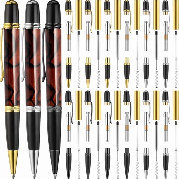 12-Pack Wooden Pen Set, Rotating Ballpoint Pen Set with Replacement Copper Turntable, DIY Classroom Supplies D