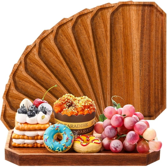 12 Pack Wooden Serving Platter Bulk Acacia Wood Platters 10 x 5 Inch Rustic Tray Rectangular Charcuterie Board Cheese Plate for Home Decor Dessert Vegetables Fruit Cookie