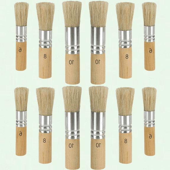 12 Pack Wooden Stencil Brushes Set, Natural Bristle Brushes for Acrylic Painting, Oil Painting, Watercolor Painting