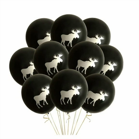 12 Pack Woodland Black W/ White Moose Party Balloons Animal Birthday Lumberjack