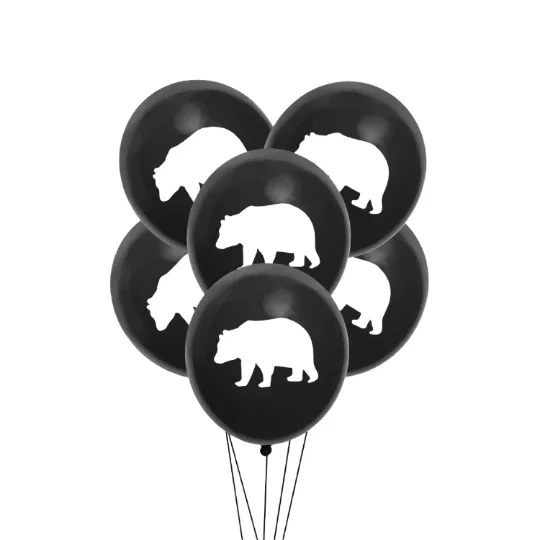 12 Pack Woodland Black With White Bear Party Balloons Animal Birthday Lumberjack