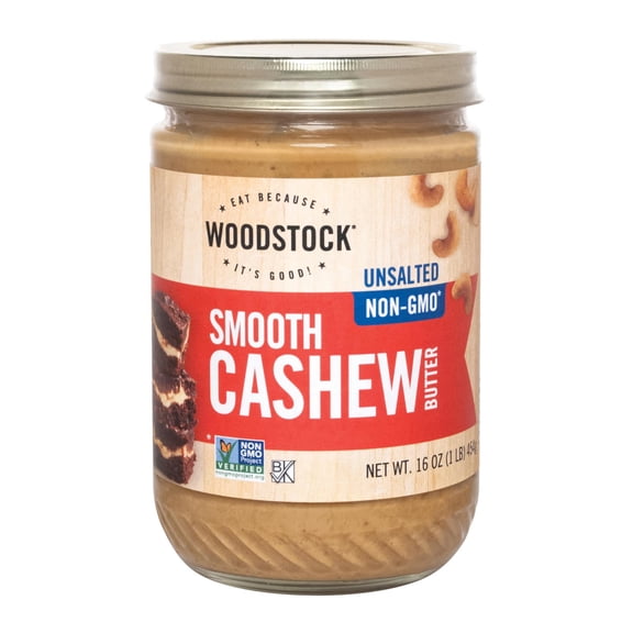 (12 Pack) Woodstock Foods GMO-Free Unsalted Smooth Cashew Butter, 16 Oz
