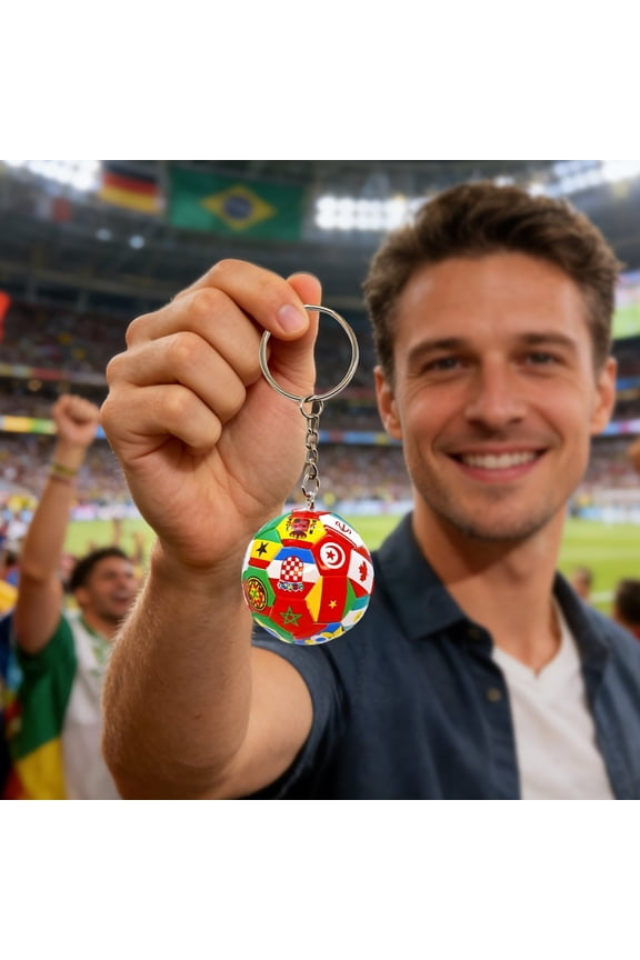 12-Pack World National Flag Football Keychain, Mini Soccer Ball Key Fob With Multi-Country Flags, Leather Collectible Key Chain Gift For Soccer Fans & Travel Collectors
