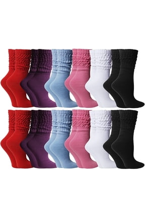 12 Pack Womens Cotton Slouch Socks, Womans Knee High Boot Socks (Bold Basics)