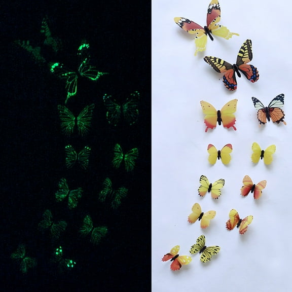 12 Pack Yellow Glow In The Dark Butterflies Decoration Set - Glowing In The Dark For Hours, Party Favors, Night Light Accents, Bedroom & Room Accents - For , Party Hosts,