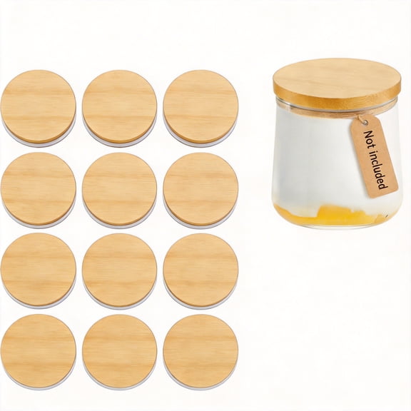 12 Pack Yogurt Jar Lids Set Reusable Bamboo Wooden Round Canning Lids with Silicone Sealing Rings Compatible with Oui Yogurt Jars Not Included