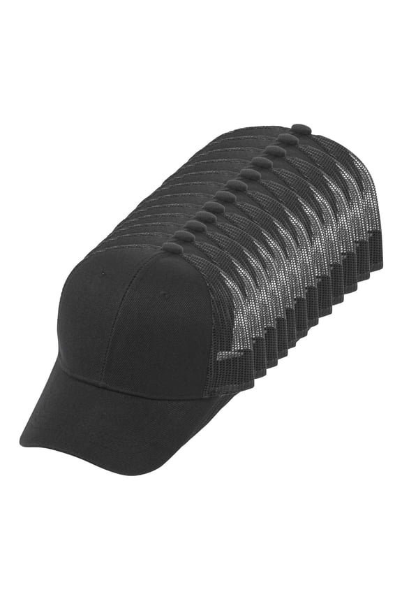 12-Pack Youth Adjustable Trucker Mesh Caps - Black