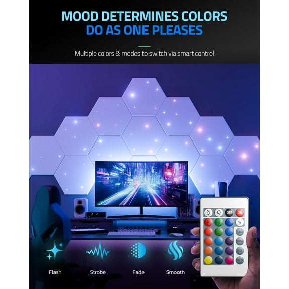 12 Pack -adhesive Sound Proof Foam Panels for Walls 12" X 10" X 0.4" - Hexagon Acoustic Panels with Fiber Optic Starlight, White