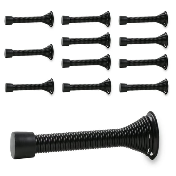 Romeda Spring Door Stop, 3-3/8" Floor Mount Rubber Bumper Stainless Steel Black, 12 Pieces, 12 Pack