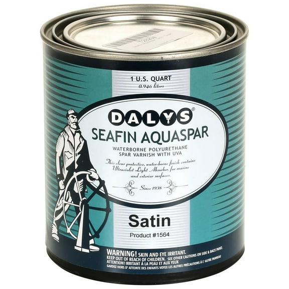 12-Pack of 1 qt Daly’s 1564 Clear SeaFin AquaSpar Waterborne Polyurethane Spar Varnish with UVA, Satin