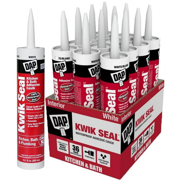 12 Pack of 10.1 oz Dap 18002 Kwik Seal White Kitchen And Bath Adhesive Caulk