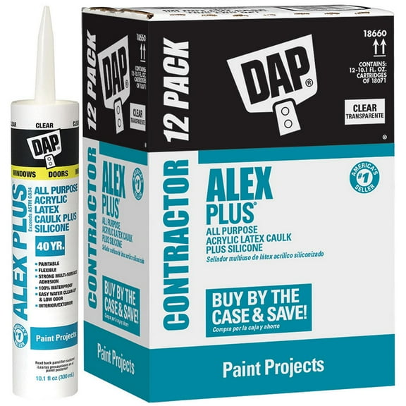 12 Pack of 10.1 oz Dap 18071 Alex Plus Clear All Purpose Acrylic Latex Caulk Plus Silicone