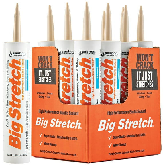 12-Pack of 10.5 oz Sashco 10002 Almond Big Stretch Water-Based Elastomeric Sealant