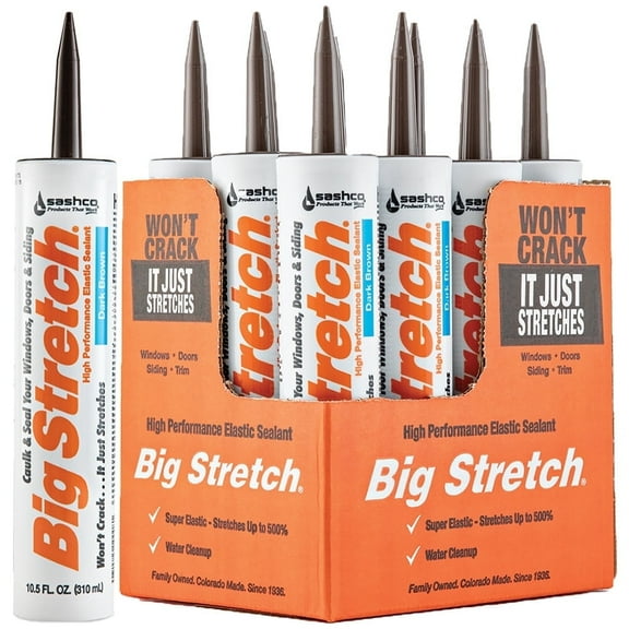 12 Pack of 10.5 oz Sashco 10008 Dark Brown Big Stretch Water-Based Elastomeric Sealant