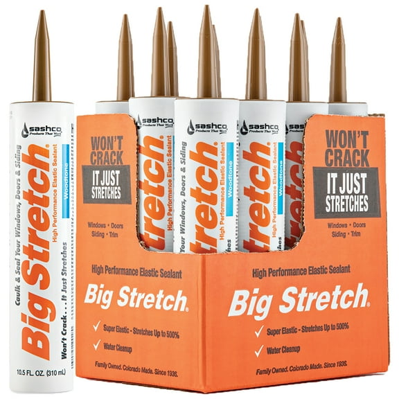 12-Pack of 10.5 oz Sashco 10018 Woodtone Big Stretch Water-Based Elastomeric Sealant