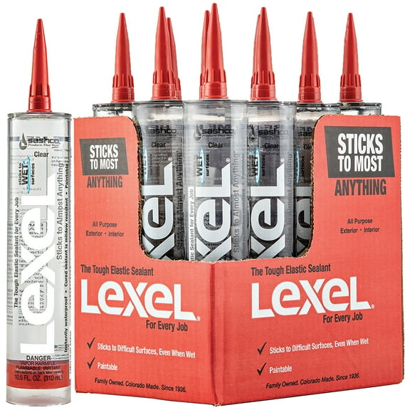 12‐Pack of 10.5 oz Sashco 13010 Clear Lexel Synthetic Rubber Sealant