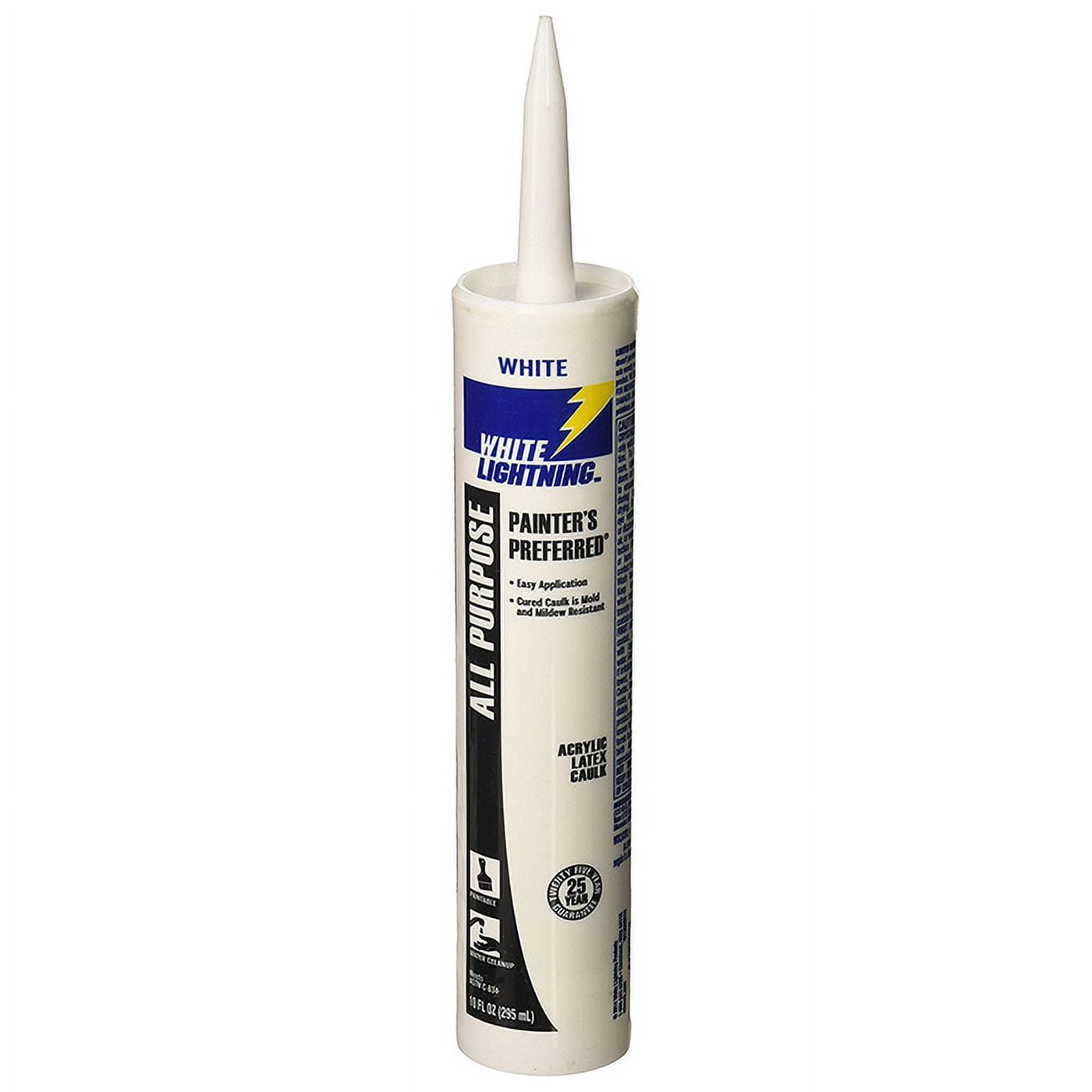 White Lightning Tub & Tile Caulk - 10oz Siliconized Acrylic Latex Sealant For Bathrooms