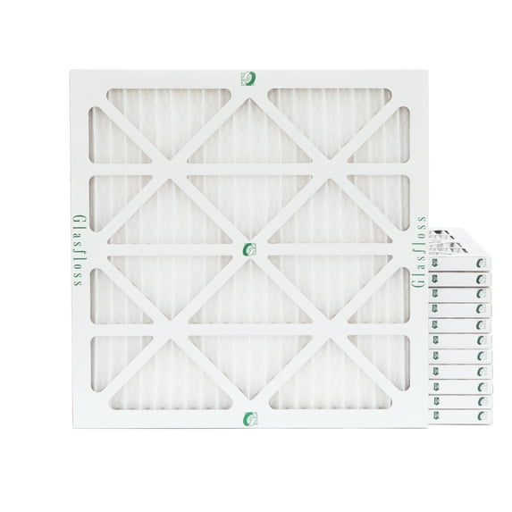 12 Pack of 10x10x1 MERV 13 Pleated Air Filters by Glasfloss. Actual Size: 9-1/2 x 9-1/2 x 7/8