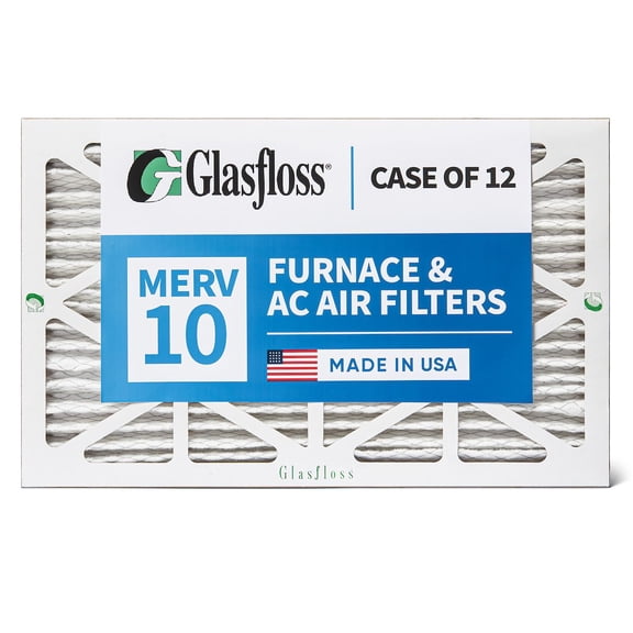 12 Pack of 14x20x1 MERV 10 Pleated Air Filters by Glasfloss. Actual Size: 13-1/2 x 19-1/2 x 7/8