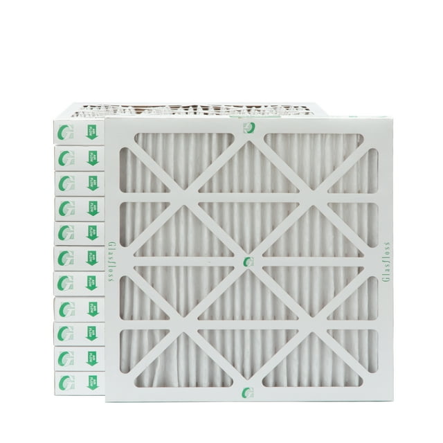 "Glasfloss 12 Pack MERV 10 Pleated 2"" Inch Air Filters, 16x16x2, Allergen Reduction, Actual
