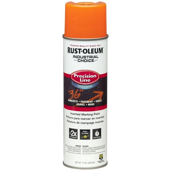17 oz Rust-Oleum Brands 203036 Fluorescent Orange Industrial Choice Precision Line Marking Paint, Water-Based Pack of 12