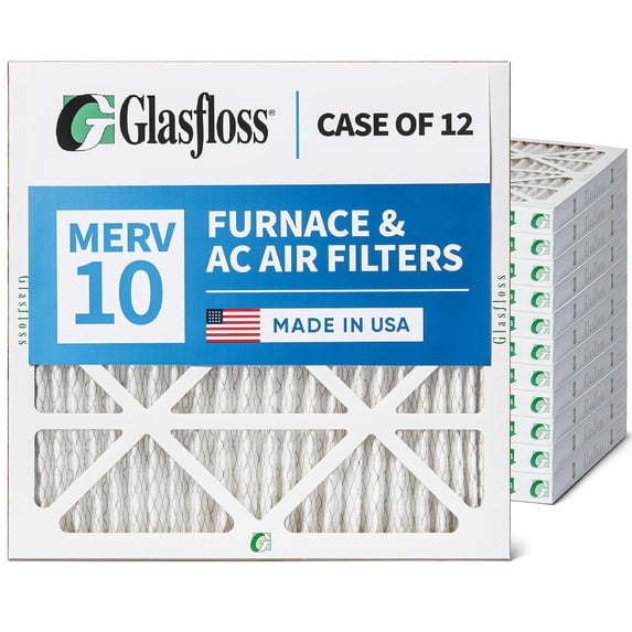 12 Pack of 18x18x1 MERV 10 Pleated Air Filters by Glasfloss. Actual Size: 17-1/2 x 17-1/2 x 7/8