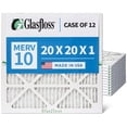thumbnail image 1 of 12 Pack of 20x20x1 MERV 10 Pleated Air Filters by Glasfloss. Actual Size: 19-1/2 x 19-1/2 x 7/8, 1 of 10
